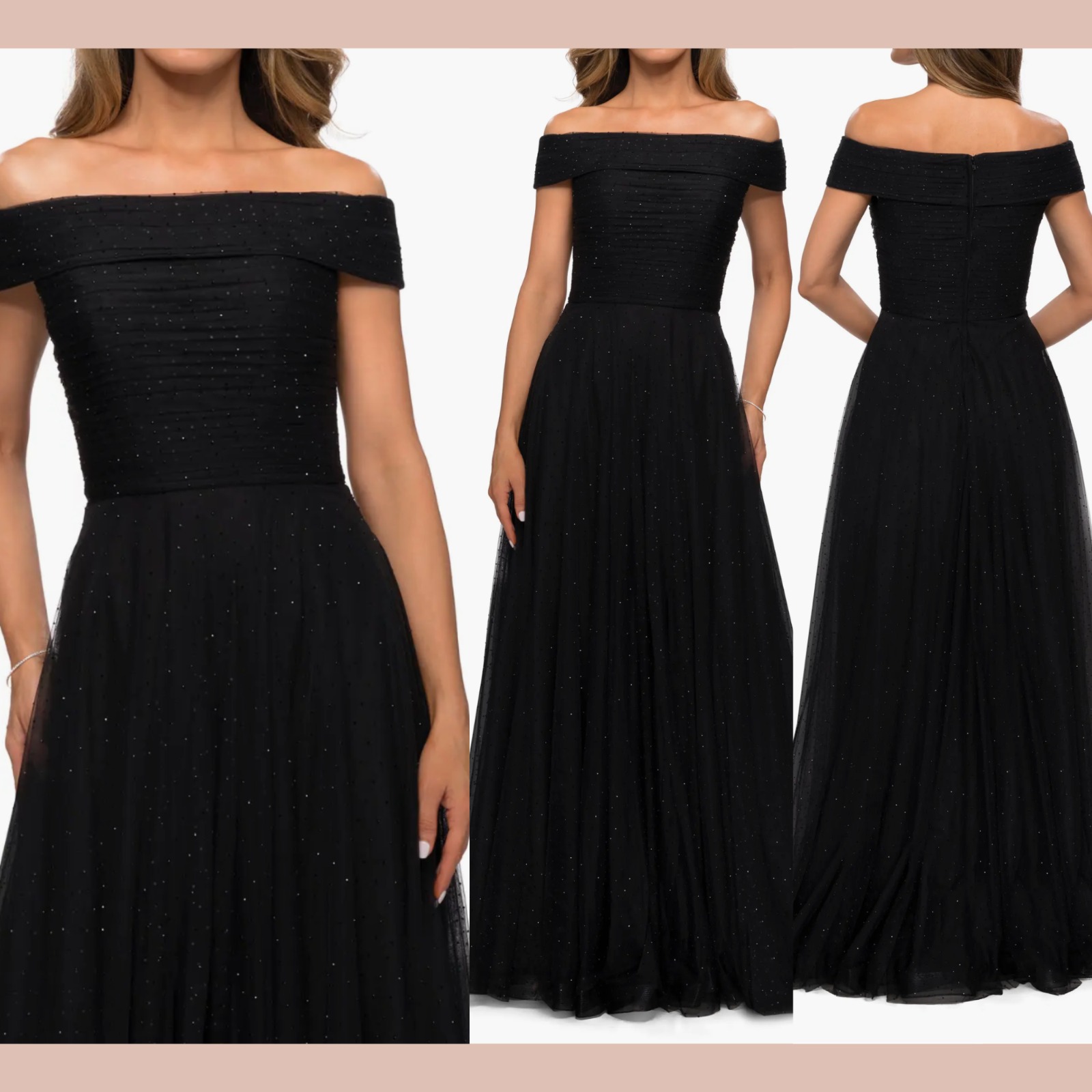Nwt $575 La Femme [ 18 ] Rhinestones Tulle Off Shoulder A Line Gown Black S2099